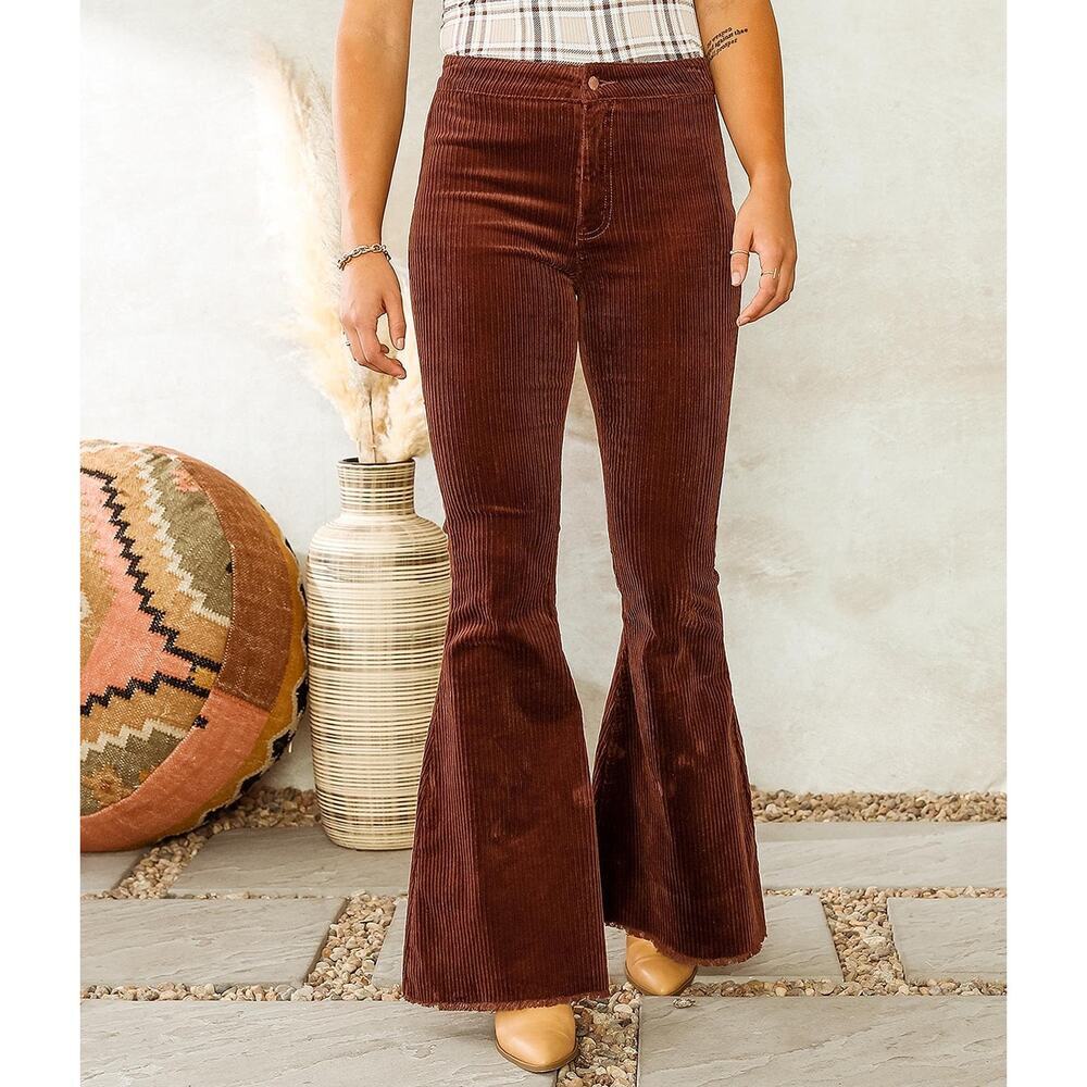 KanCan | Ultra High Extreme Flare Corduroy Pant Frayed Hem in Frankie Preppy